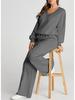 2025 Women's V-Neck Solid Color Casual Suit Set: Sweatshirt & Long Pants - European & American Autumn/Winter Fashion