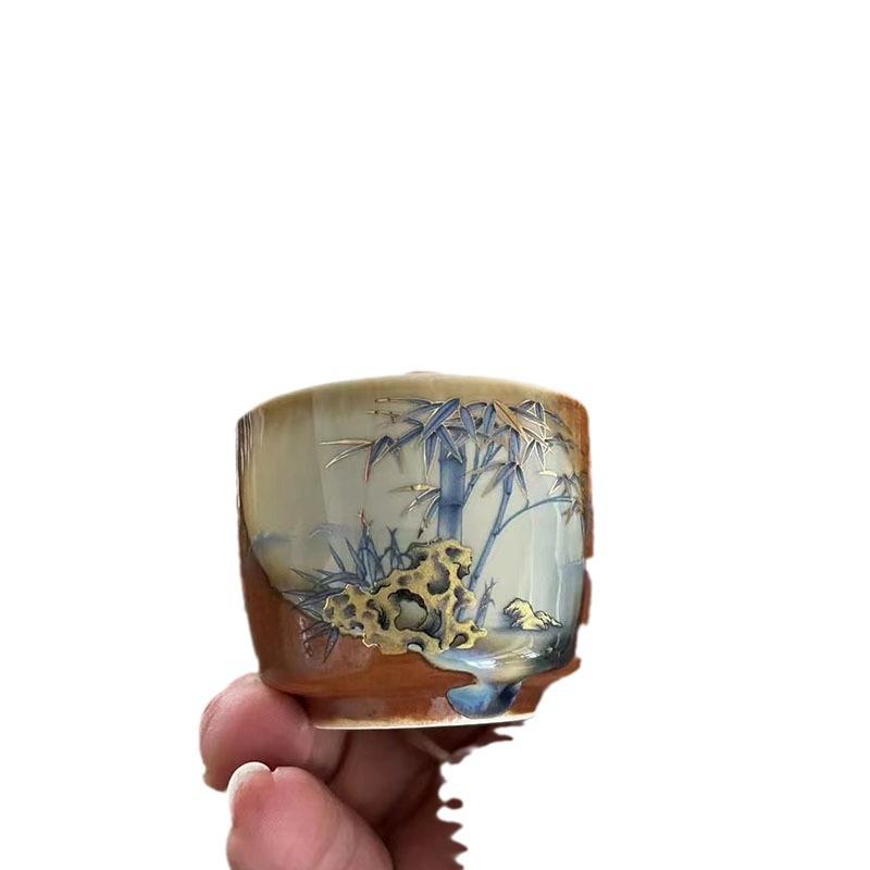 Qingshui Keramik-Teetasse aus Holzfeuer: Retro Glasierte Kung Fu Teetasse