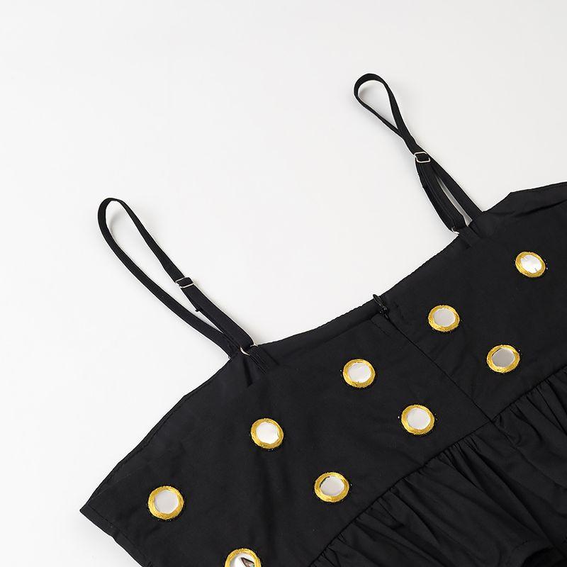 Kaslead New Women Clothes Western Style Fashion Simple Pleat Hem Sling Short Dress Set