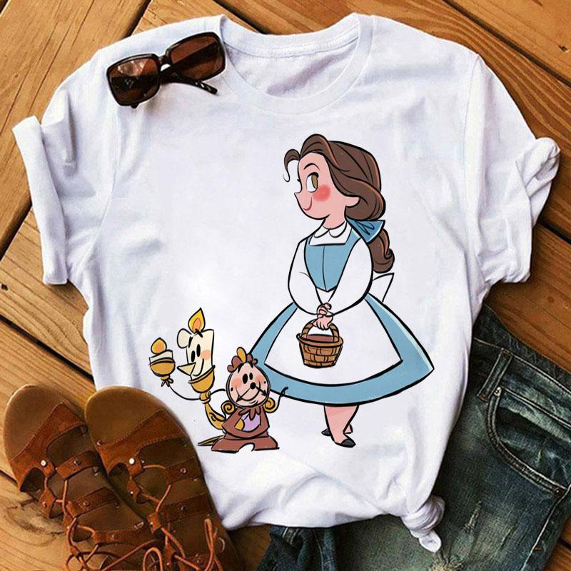 Disney Cartoon Princess Printed Women T-shirt Kawaii Graphic Printed T Shirt Summer Casual Short Sleeve Female Tops Tshirt Tees