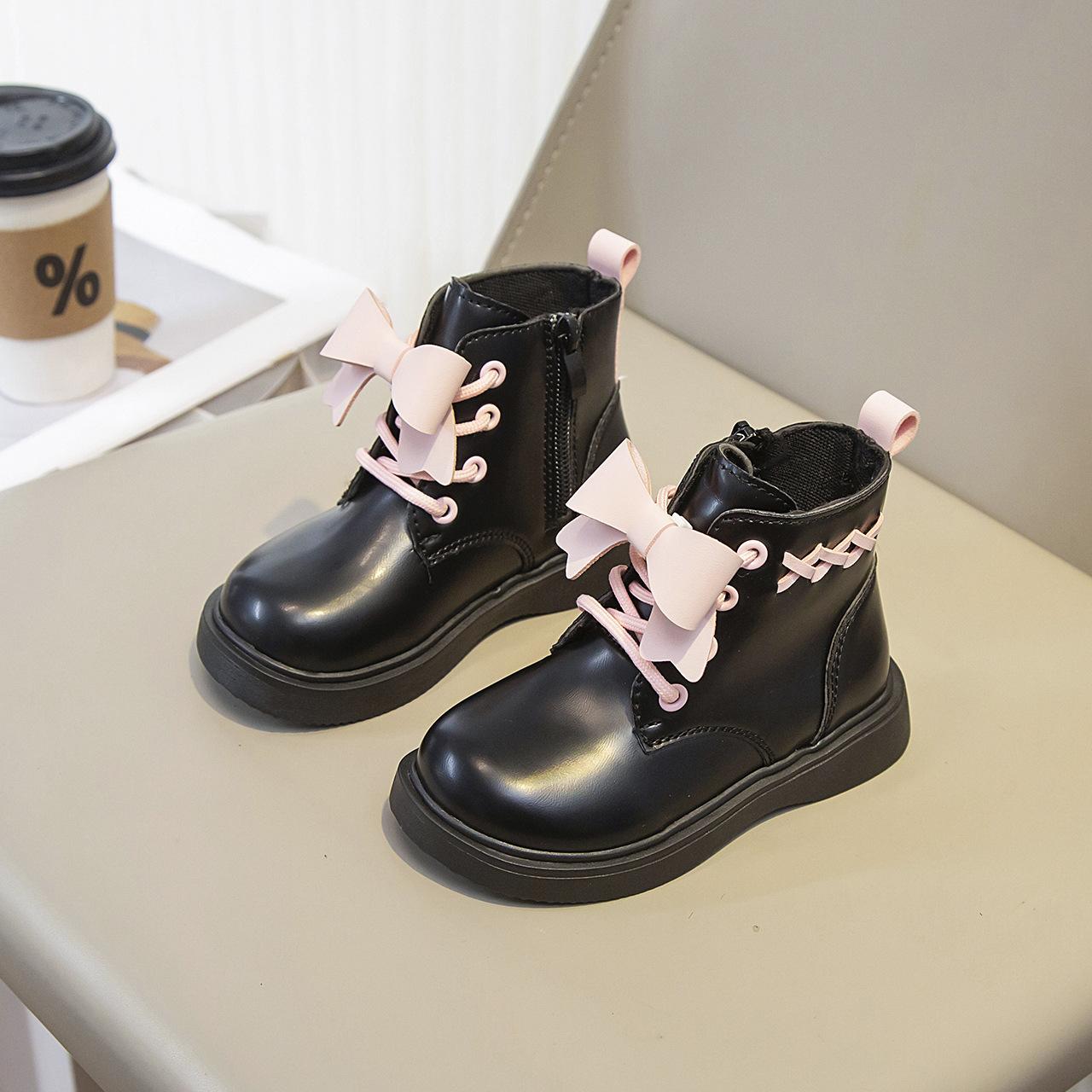 

Короткие ботинки Ботинки Martin для детей и девочек Новые британские кожаные ботинки Bow Ботинки для малышей 28 чёрный