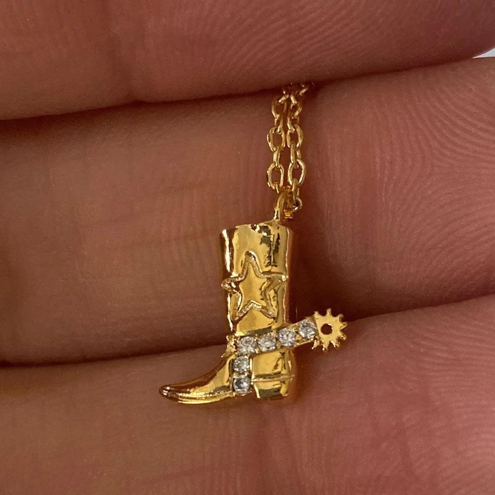 316 Stainless Steel Waterproof Denim Boots Pendant Necklace Cool Cowgirl Cowboy Boot Hat 18K Gold Plated Collar Necklaces Gifts