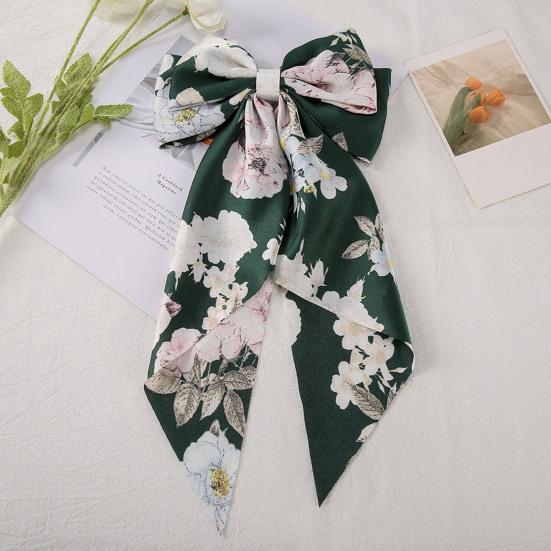 Hair Barrette Women Large Bow Hairpin Double Layers Flower Print Stain Bow Barrette Ponytail Clip Hair Styling Tool Hair Accessories