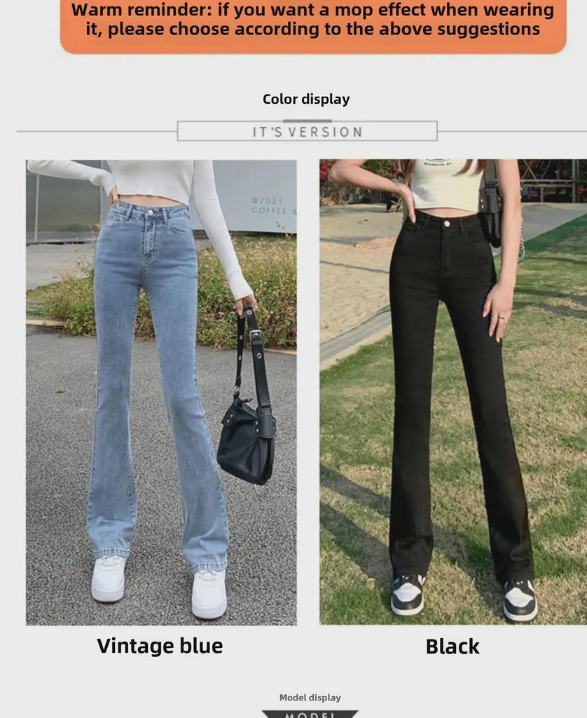 Dámské světle modré úzké rozšířené džíny s vysokým pasem - jaro 2022, slim fit, délka na zem