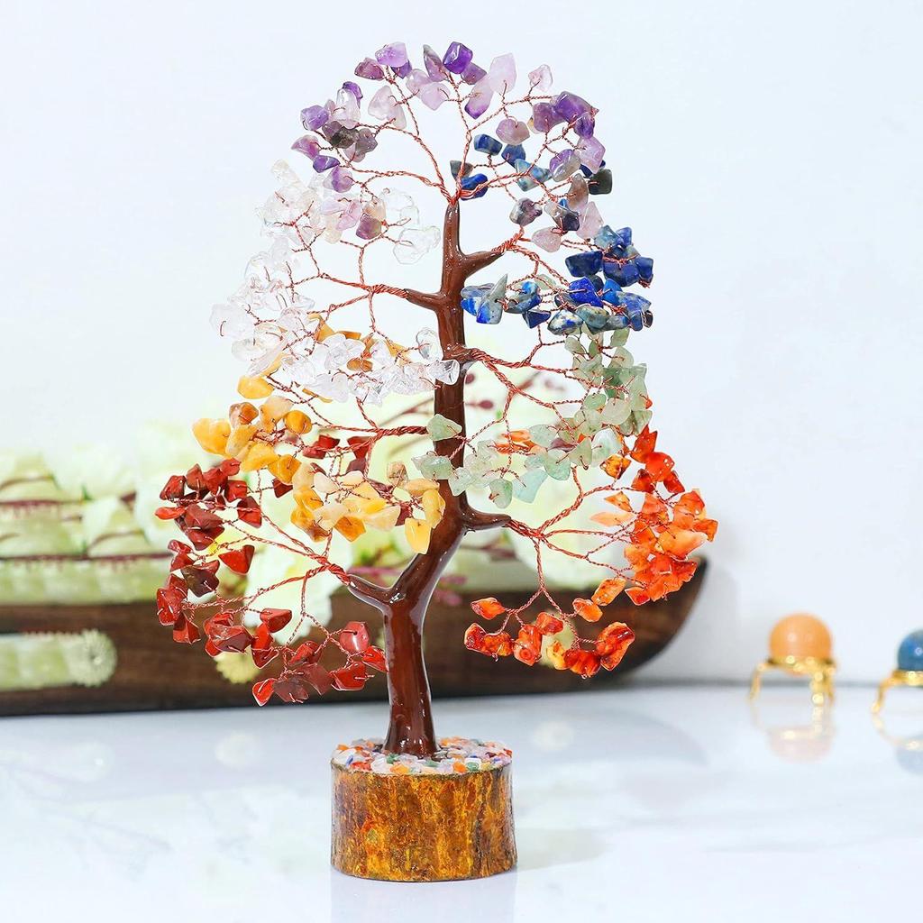 Sieben Chakra Kristallbaum Glücksbringer Ausstellungsstück für Heimdeko Artikel Kristalle Edelsteine Bonsai Geldbaum für Glück, Dekoration Geschenk