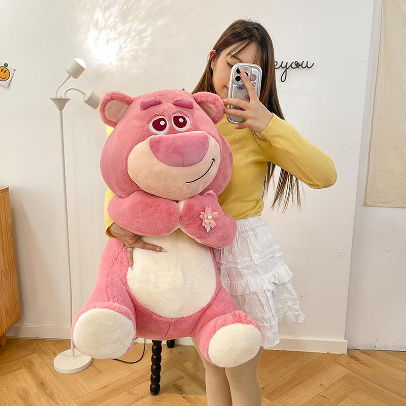 New Cherry Blossom Strawberry Bear Doll Throw Pillow Cute Teddy Bear Cloth Doll Plush Toy Bed Accompany Doll Girl