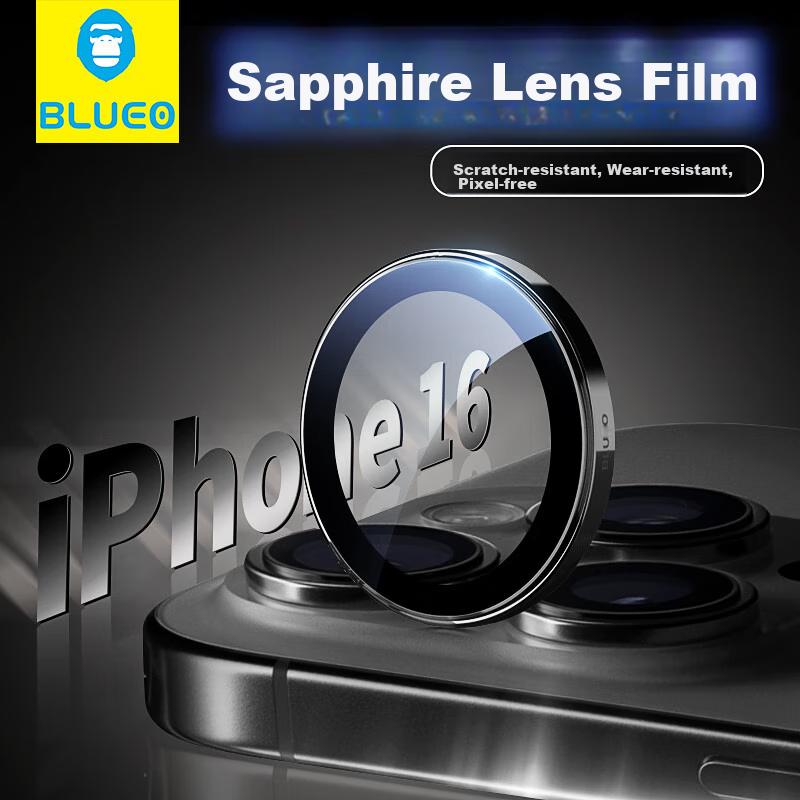 BLUEO Lens Protector for Apple IPhone 16 Pro Max Rear Camera, Sapphire Anti-Scratch Wear-Resistant, Titanium Black