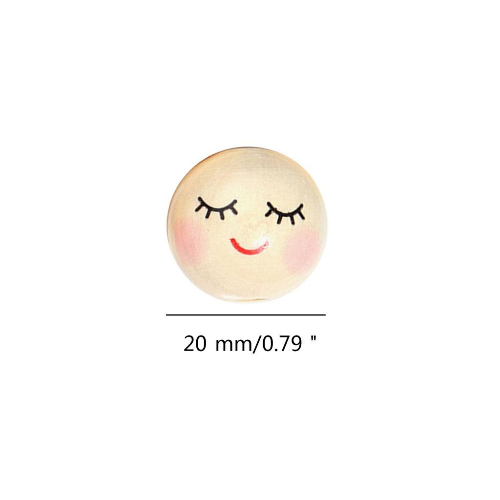 100Pcs Wooden Balls with Hole for DIY Decor Craft Natural Wood Beads for Crafting Wooden Faced Beads Smiles Wooden Beads