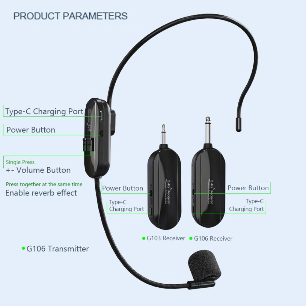 With Transmitter Receiver 2.4G Wireless Microphone Amplifier Voice Speaker  Fitness Trainer