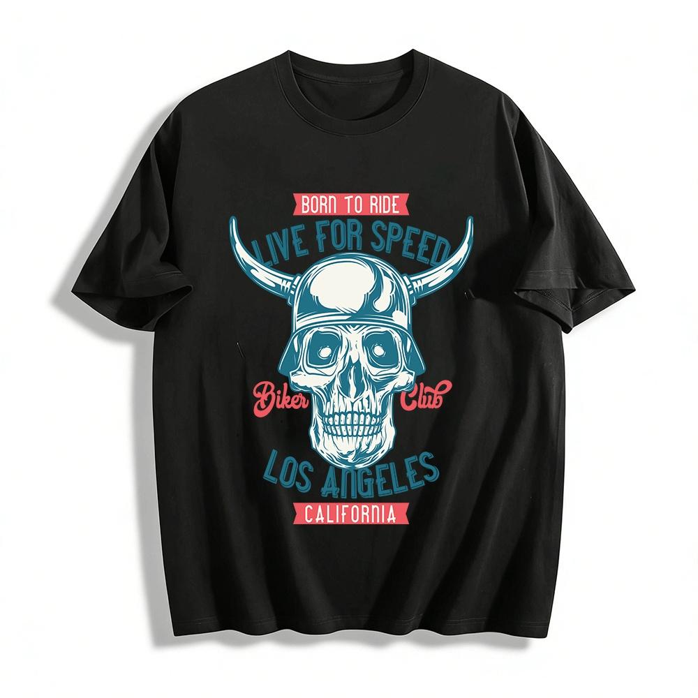 Born To Ride Live For Speed LA California Biker Club Skull Tee Pure cotton T-shirt XXS