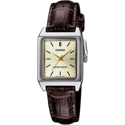 Casio Standard Quartz Women's Watch LTP-V007L-9E Champagne Gold Brown Leather Strap