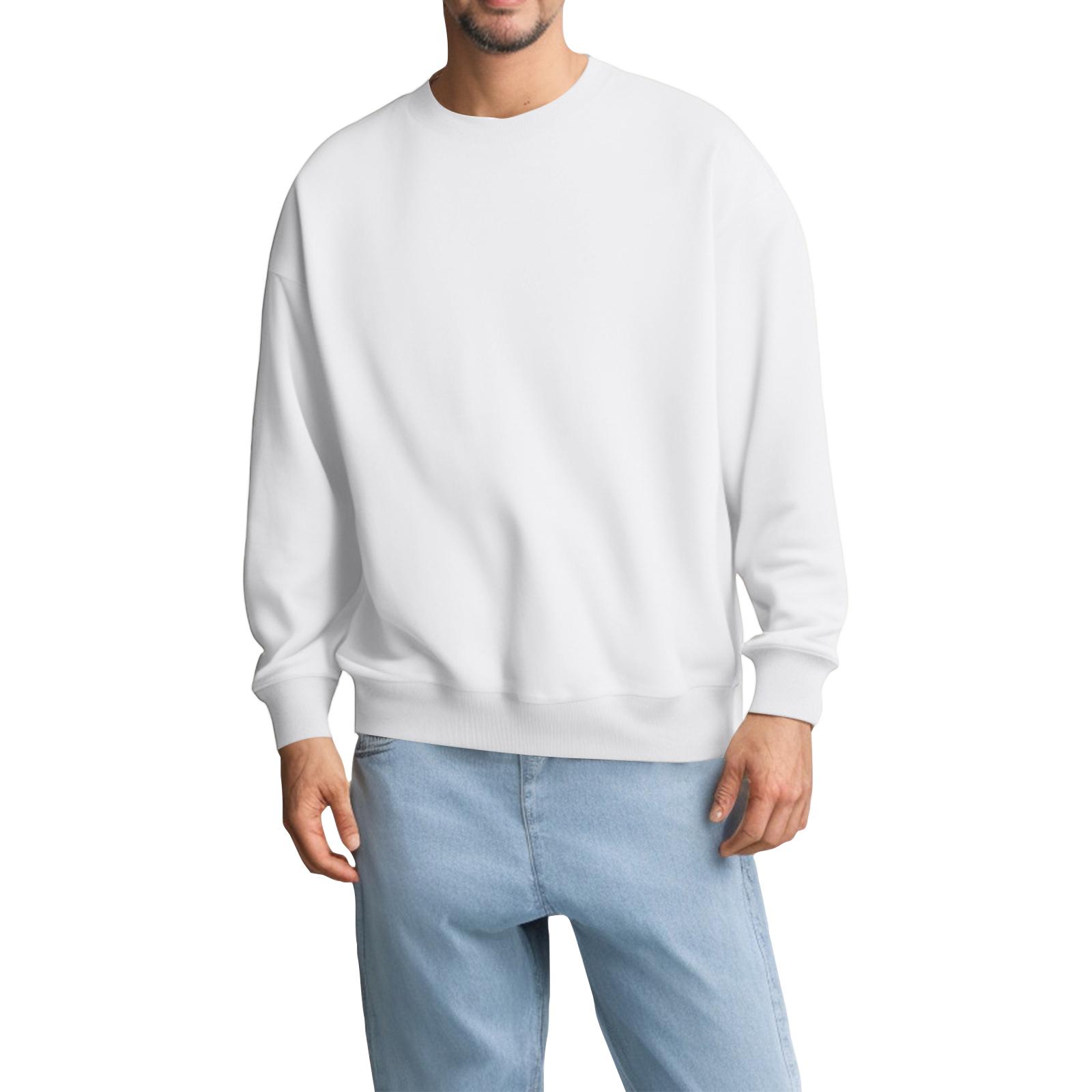 

Unisex Solid Color Round Neck Pullover Ribbed Long-sleeved Sweatshirt XXXL белый