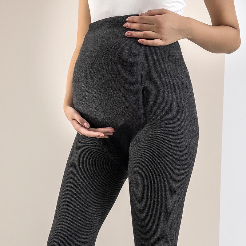 Maternity Leggings with Belly Support: Thin, Plus Velvet Pantyhose with Vertical Stripes for Spring/Autumn Outerwear.