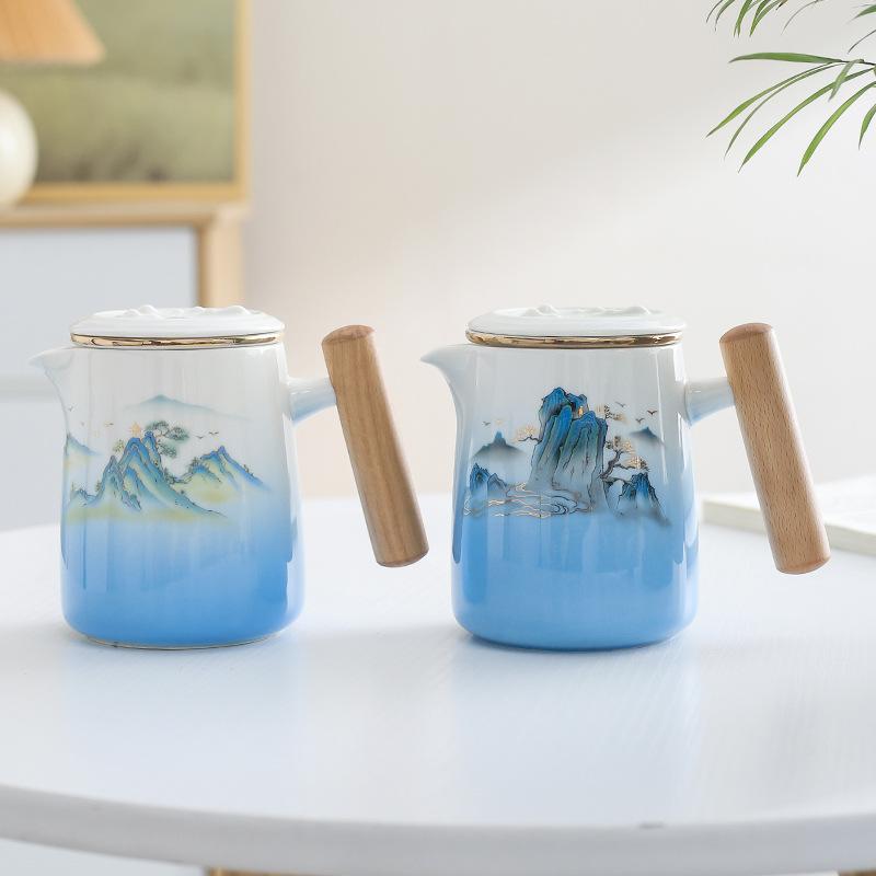 Qianli Jiangshan Ceramic Portable Travel Tea Set Portable Outdoor Express One Pot Four Cups Brewing Teapot Guochao Gifts