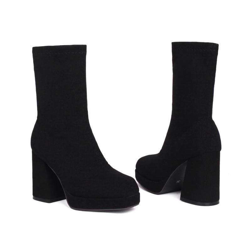 Damen Chunky Heel Quadratische Zehenpartie Knöchelhohe Stiefel Größe 40-47 Weite Passform Elegante Niedrig geschnittene Samtstiefel Herbst