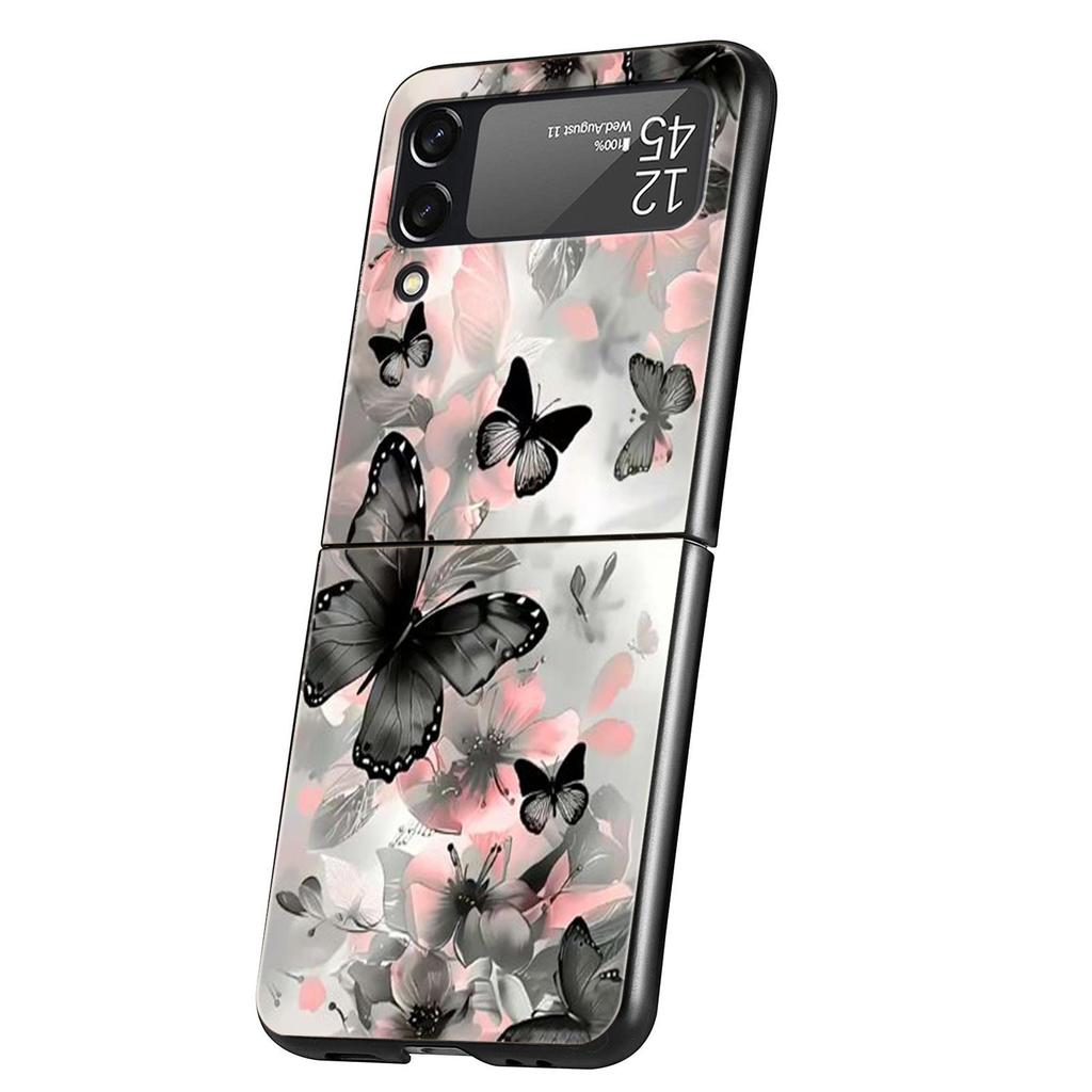 Fashionable Butterfly Flower Pattern Hard PC Phone Case For Samsung Galaxy Z Flip 7 6 5 4 Black Cover For Galaxy Z Flip 3 Shell