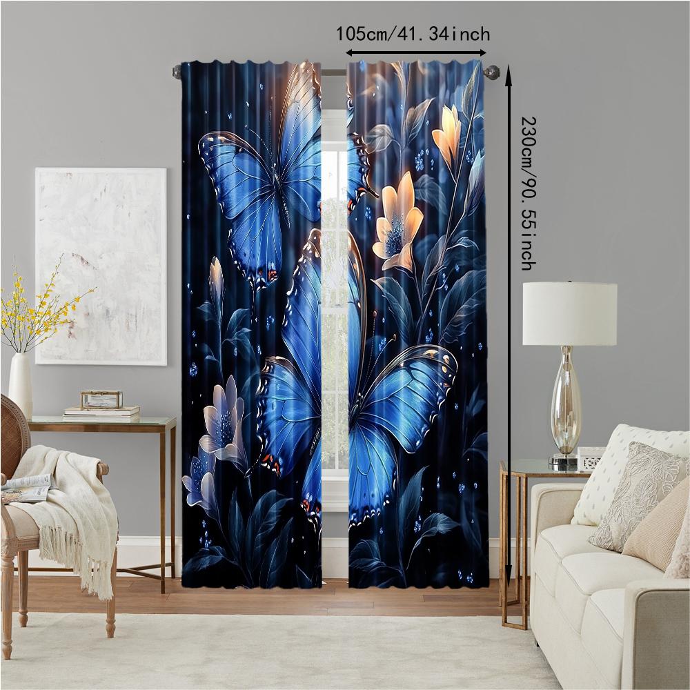 Versatile Polyester Transparent Curtains Home Decoration Butterfly Use Bedrooms Living Rooms Curtain Set Of 2 Made Washable Room Ready