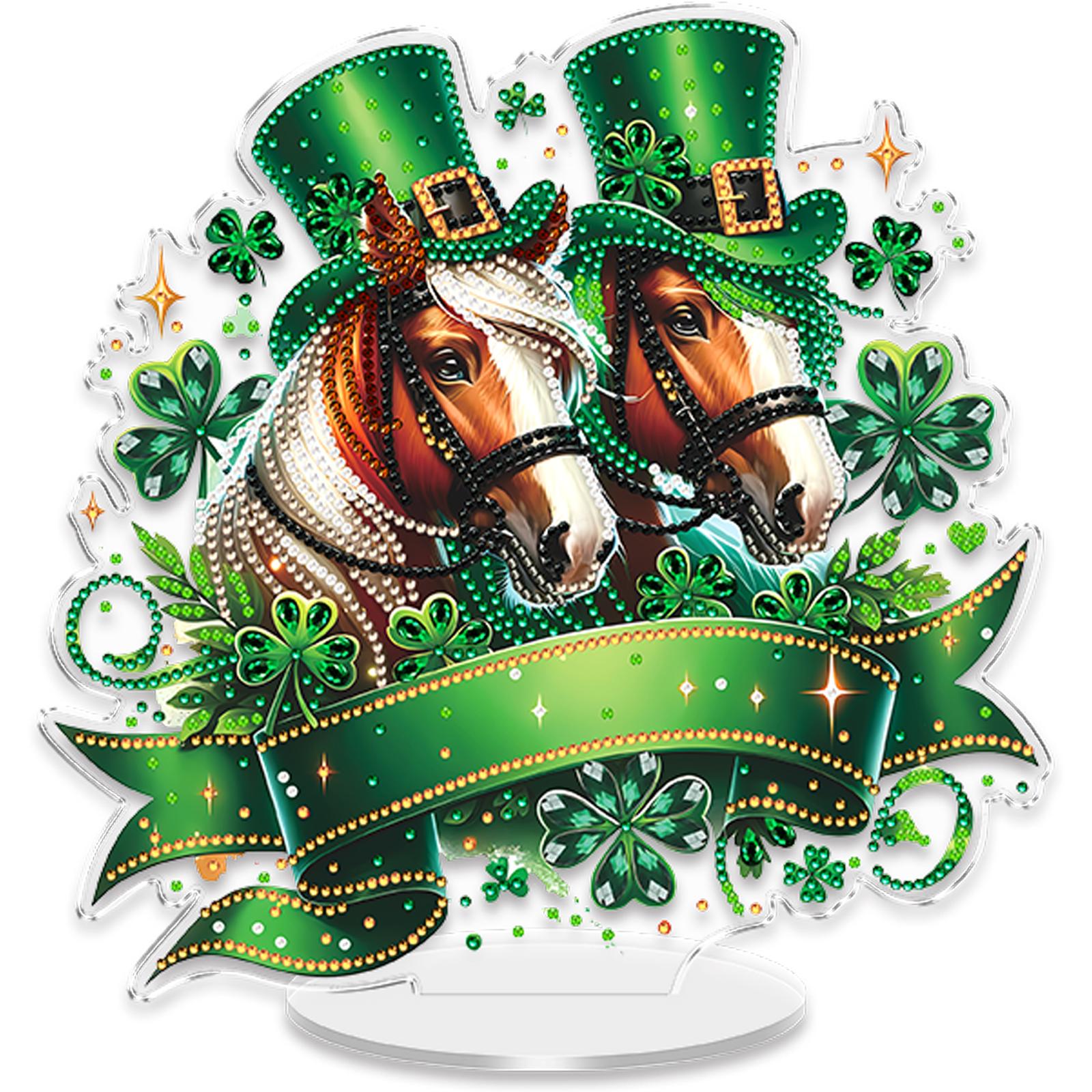 

St Patricks Day DIY 2D Flat Acrylic Gem Painting Ornament Special-Shaped Crystal Art Craft Decoration for Adults Gift Home Decor