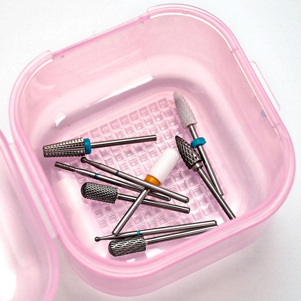 Nail Drill Bits Cleaning Box Disinfection Container Manicure Sterilization Trays Salon Supplies Sterilizer Cup With Drain Basket