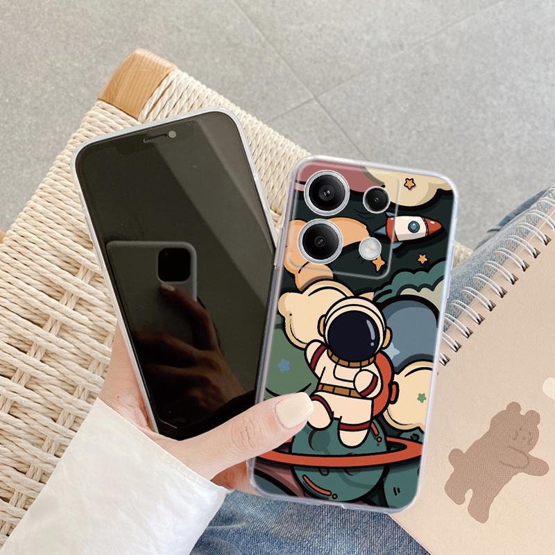 Cute Astronaut Case For iPhone Samsung A55 A35 M34 S24 Xiaomi Redmi 13 Pro 14C Huawei Honor Shockproof Phone Bumper TPU Anti-Scratch Clear Back Cover
