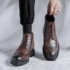 Men's high top leather shoes classic retro brogue style Autumn and Winter Outdoor Daily Business Office Black brown short boots