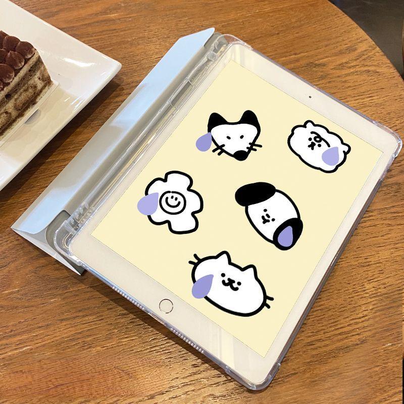 För iPad 2021 gen9 10,2-fodral Flerfärgat sött hundmönster Clamshell Smart skyddsfodral Air1/2 9,7 Air3 Pro2017 10,5 med pennhållare