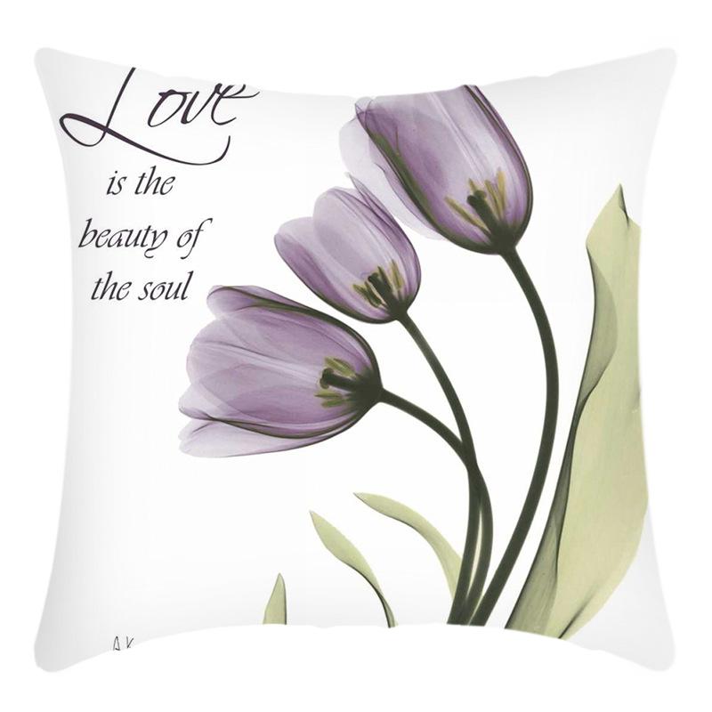 New Green Plant Pillowcase Tulip Letter Print Pillow Home Sofa Cushion Cover