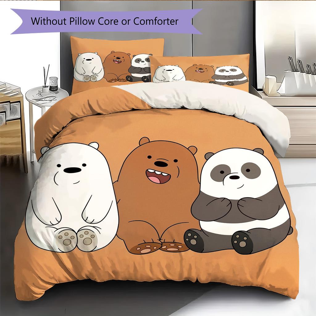 We Bare Bears Muster Bettwäsche Bettdecke Set Heimdekoration Geschenk (1 Bettbezug + 2 Kissenbezüge (ohne Füllung))