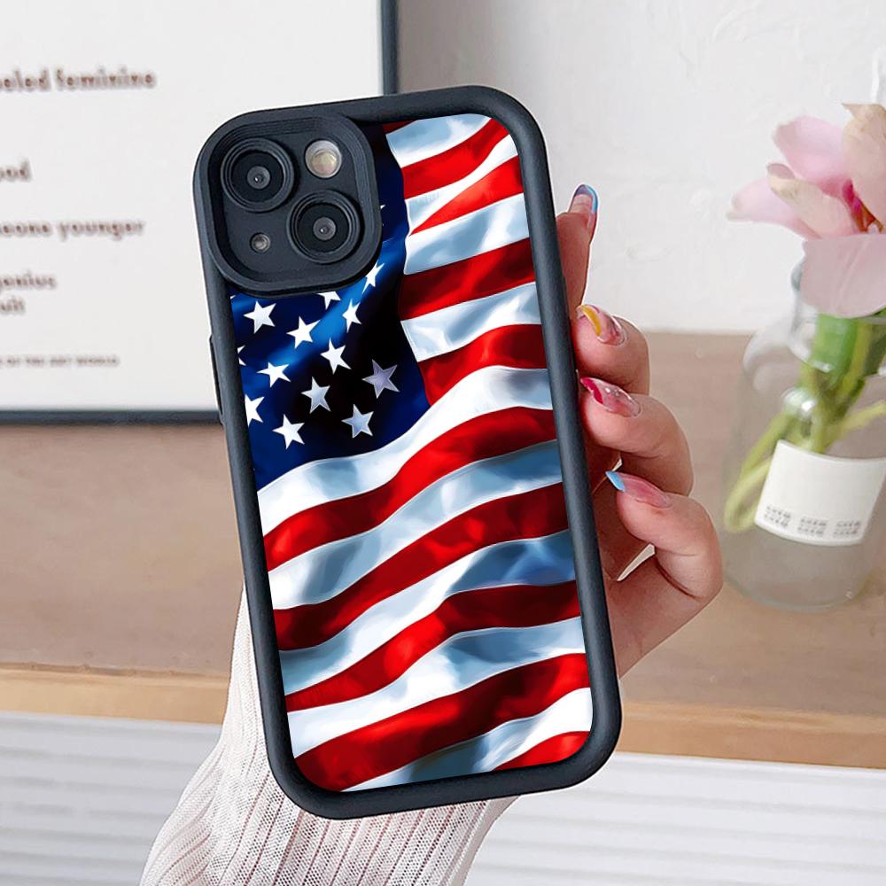 USA America Flag Thicken TPU Mobile Phone Case for iPhone 17 16 15 14 13 12 11 Air Pro Max Plus Colorful Cover