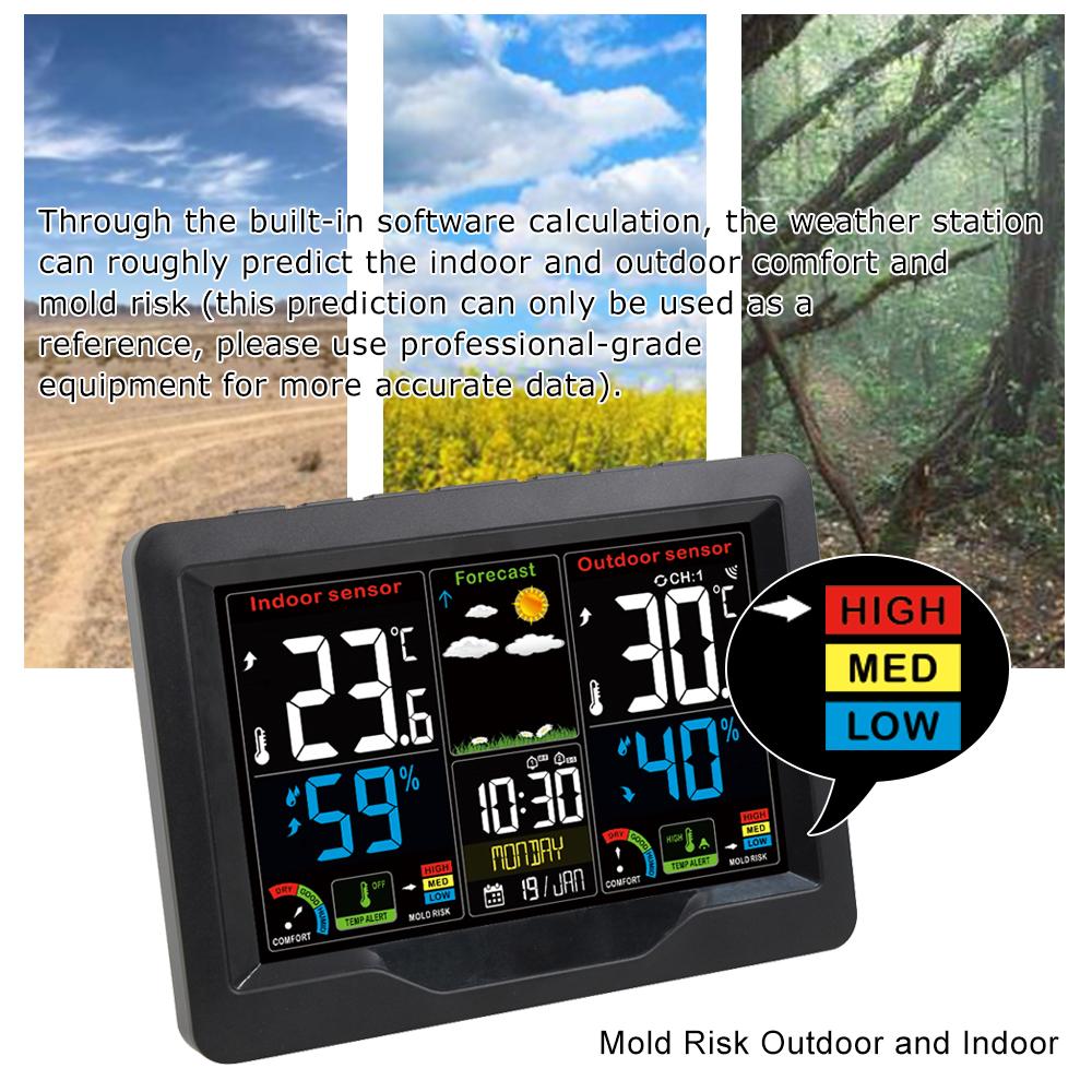 Weather Station Digital Alarm Clock Barometer Outdoor Sensor Temperature Humidity Measurance Weather Forcast Snooze
