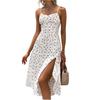 Women Summer Floral Midi Dresses Casual Spaghetti Strap Sleeveless Ruched Split Slit Long Dresses