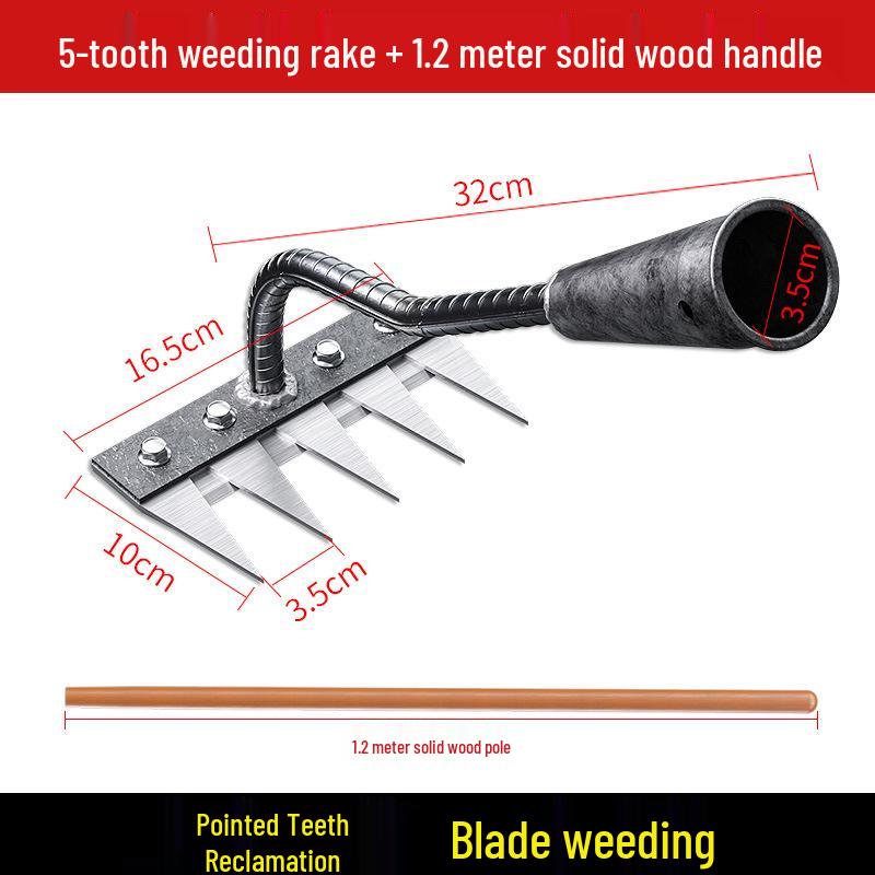 Manganese Steel Five-Tooth Weeding & Planting Rake - Multifunctional Soil Loosening Tool