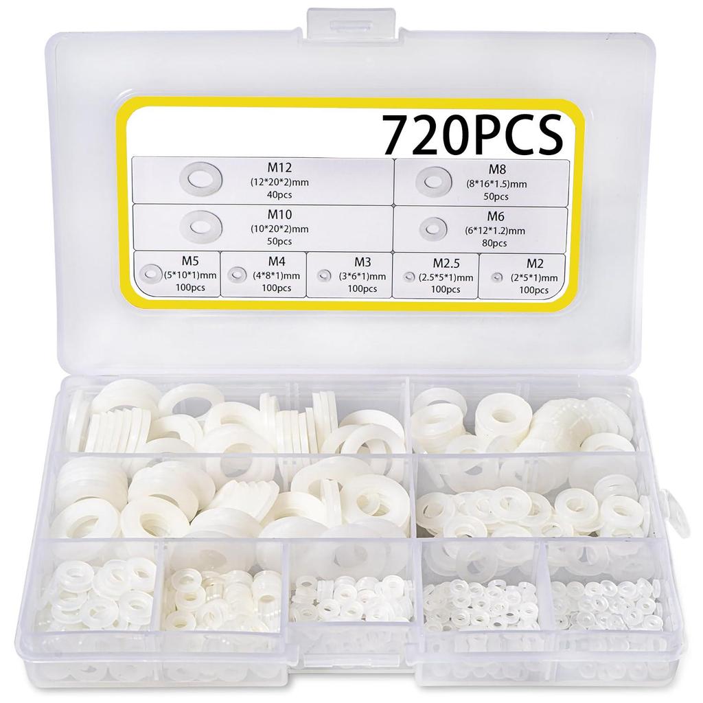 900/1200pcs Nylon Insulating Flat Washer Set with Plastic Gasket