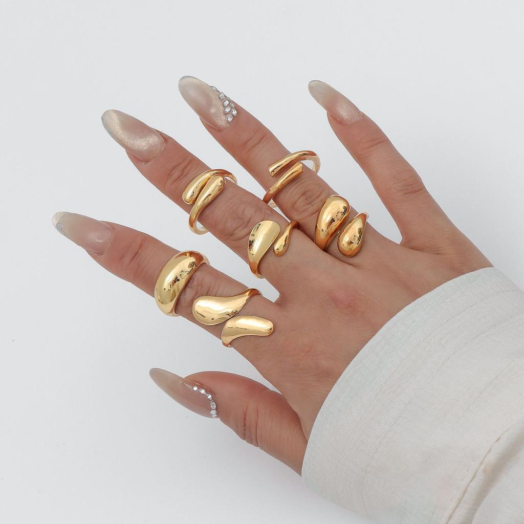 Premium Light Luxury Geometric Open Ring Set Women's Fashion Versatile Ring Personalized Stacking Combination