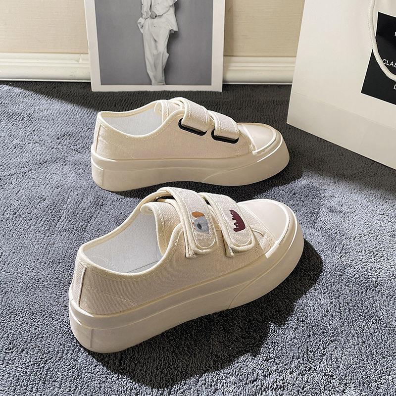 Ladies Shoes Round Toe Women Footwear High on Platform Off White Canvas Kawaii Cute Cheap Y2k Fashion Vulcanized for Trends 2024