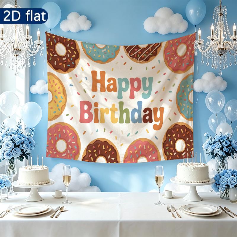 Birthday Gifts Donut Celebration Banner, Polyester Backdrop for Home Decor & Party Supplies