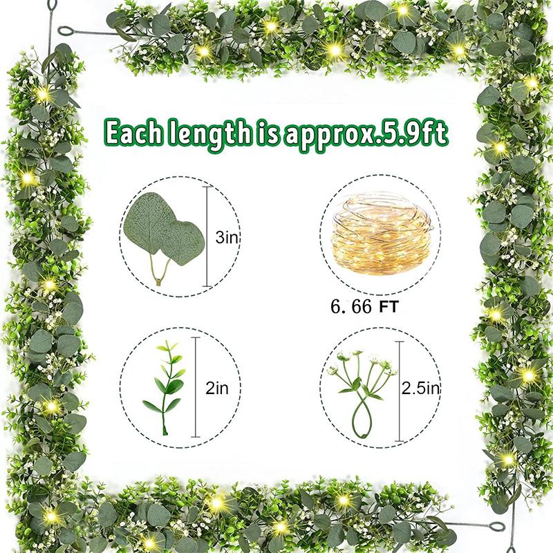 Artificial Eucalyptus Leaves Greenery Garland Fake Plant Spring Vines With Led for Wedding Room Party Decoration Accessories