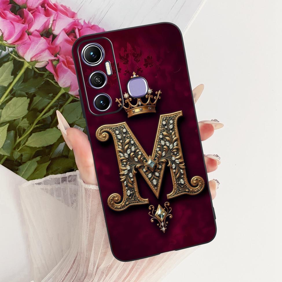 For Infinix Hot 11 Case Silicone Luxury Crown A-Z Letters 2D Flat Pattern Soft Casing For Infinix Hot11 X662 X662 X689FB Cover