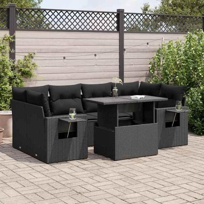 VidaXL Salon de jardin 7 pcs avec coussins noir résine tressée 3326426
