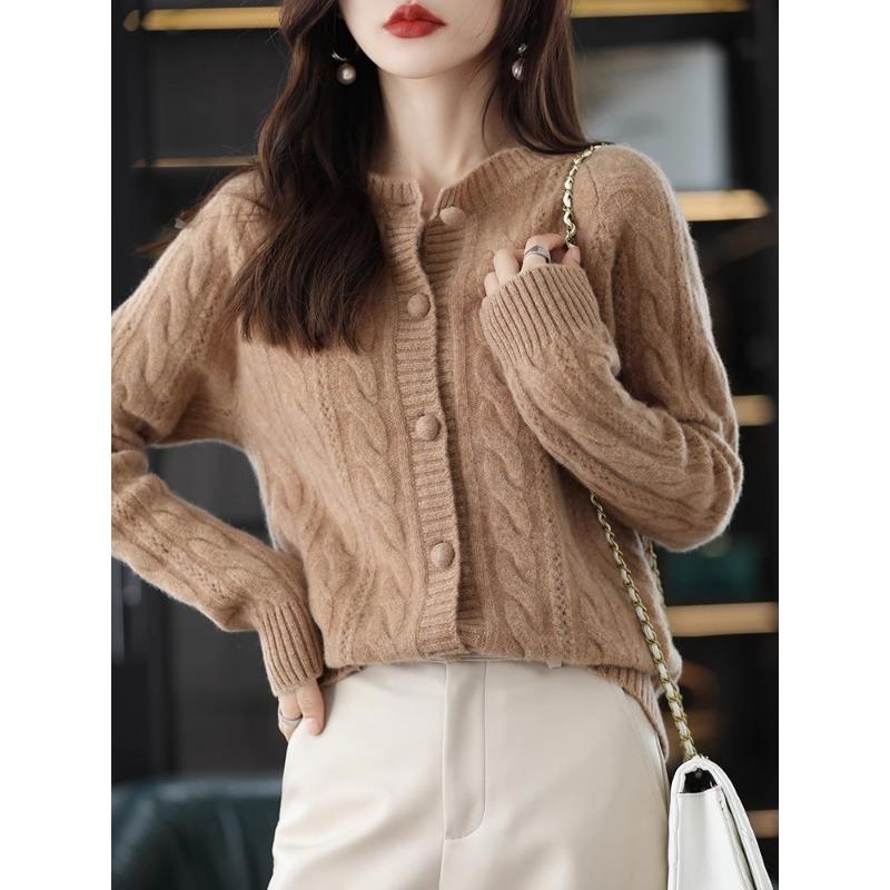 Cardigan Tricoté torsadé pour femme Court ample Automne Nouvelle Collection