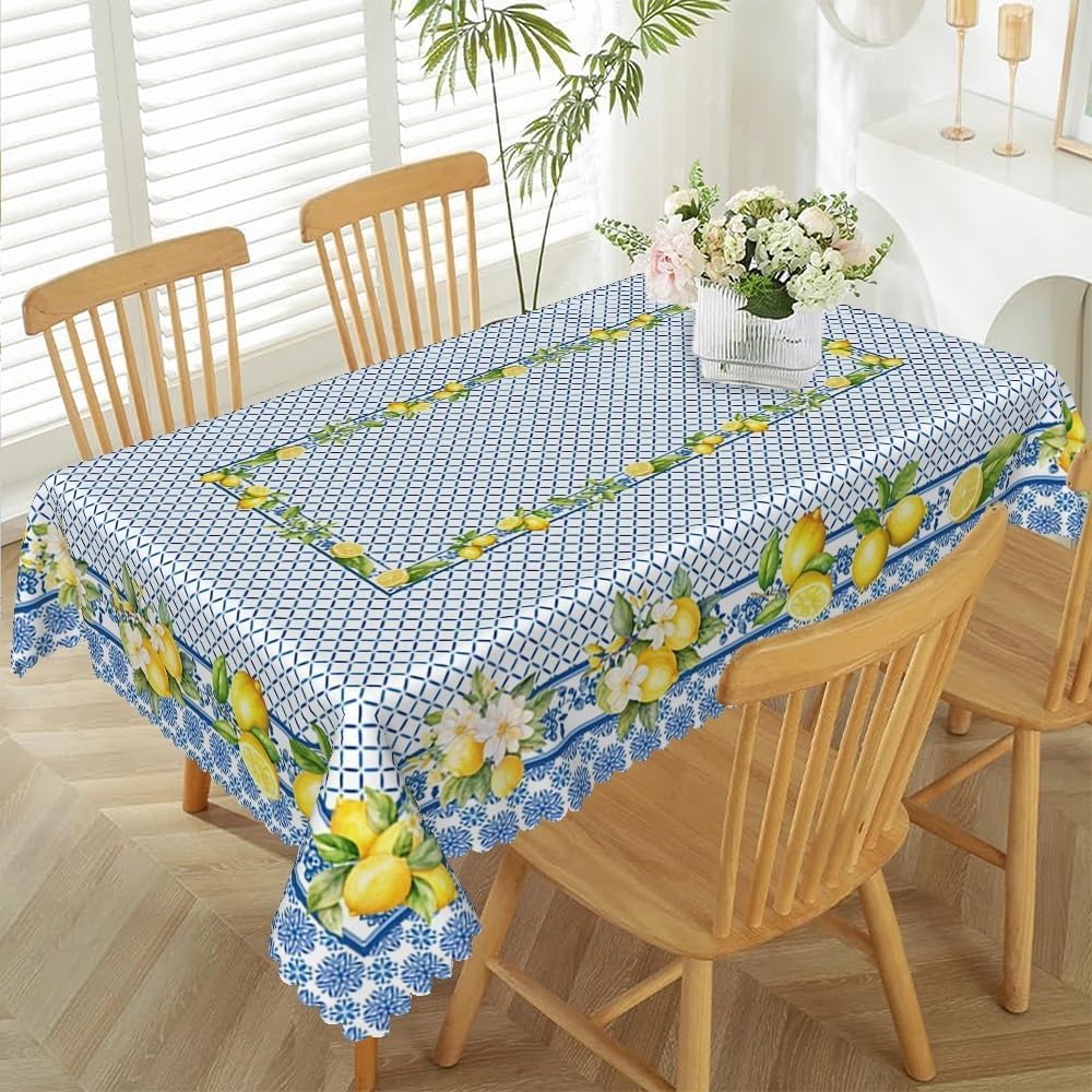 Zomerse Italiaanse Citroen Bloemen Tafelkleed voor Tafeldecoratie Wasbare Tafelhoes voor Keuken Eetkamer Binnen Buiten Feestdecoratie 140x180cm