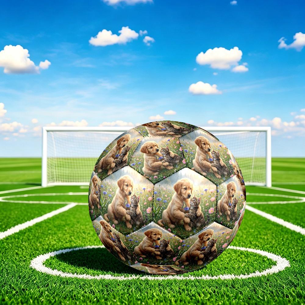 1pc Golden Retriever Tabby Cat Theme Soccer Ball Football, Size 5, Lightweight PVC, Durable Outdoor Training Soccer Ball, Gift m61471