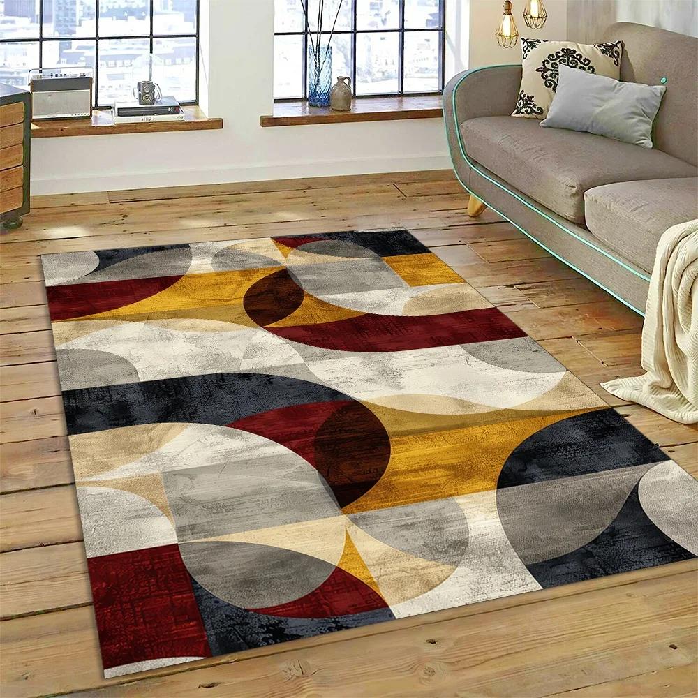 2025 New Style Bohemian Abstract Modern Art Geometry Carpet Rug for Living Room Bedroom Home Sofa Decoration,Non-slip Floor Mat