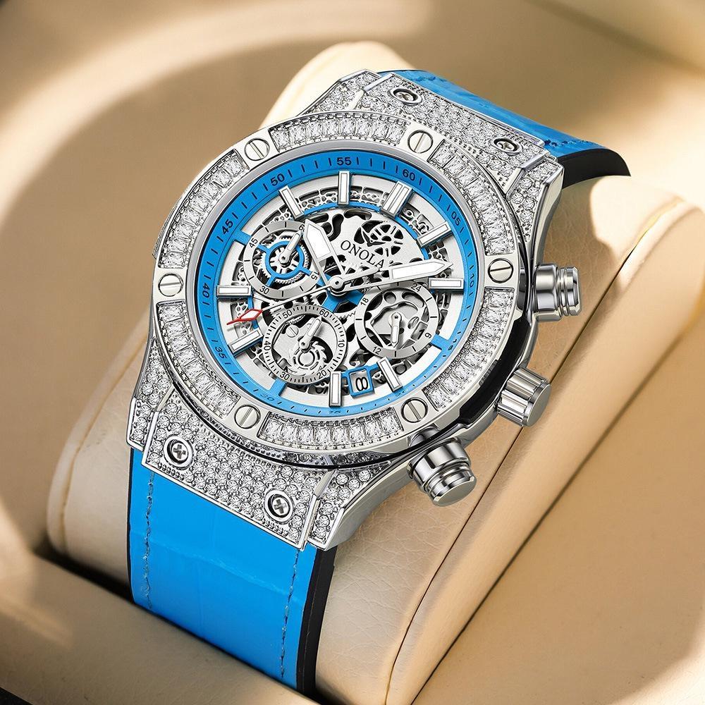 ONOLA Fashion Sports Luxury Men Wristwatch Date Waterproof Luminous Chronograph Man Watch Unique Leather Quartz Men's Watch