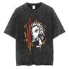 T-shirt con Stampa Rengoku Kyoujurou Demon Slayer Lavata Oversize Y2k T-shirt Uomo Manga T-shirt Acid Wash Harajuku Maschio Vintage Tee Abbigliamento Maschile Femminile