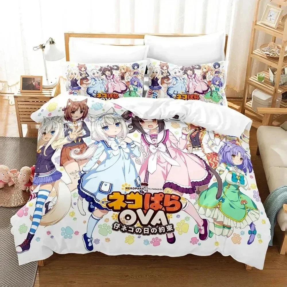 3D Print   NEKOPARA OVA Bedding Set Printed Bed Set With Pillowcase Bed Duvet Cover Soft Queen King Size Bedclothes Home