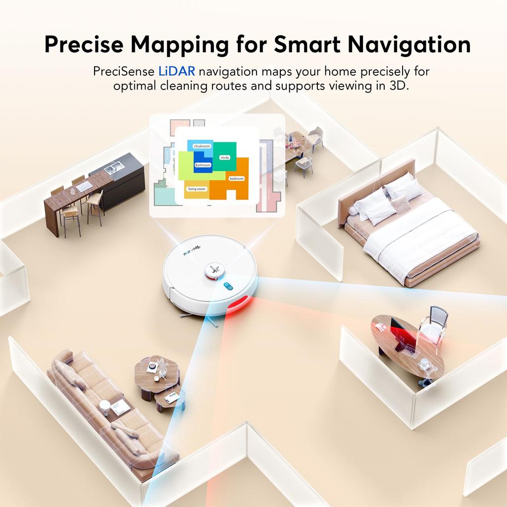 Teendow D20S MAX+ Robot Vacuum Cleaner & Pet Grooming Tool,Handling Pet Hair Design,6000Pa Max Suction,PreciSense LiDAR Navigation