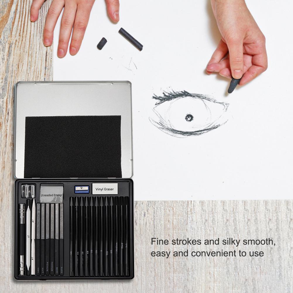 32Pcs Sketch Pencil Set Beginner Painting Tool Art Supplies with Iron Storage BoxBlack No.1