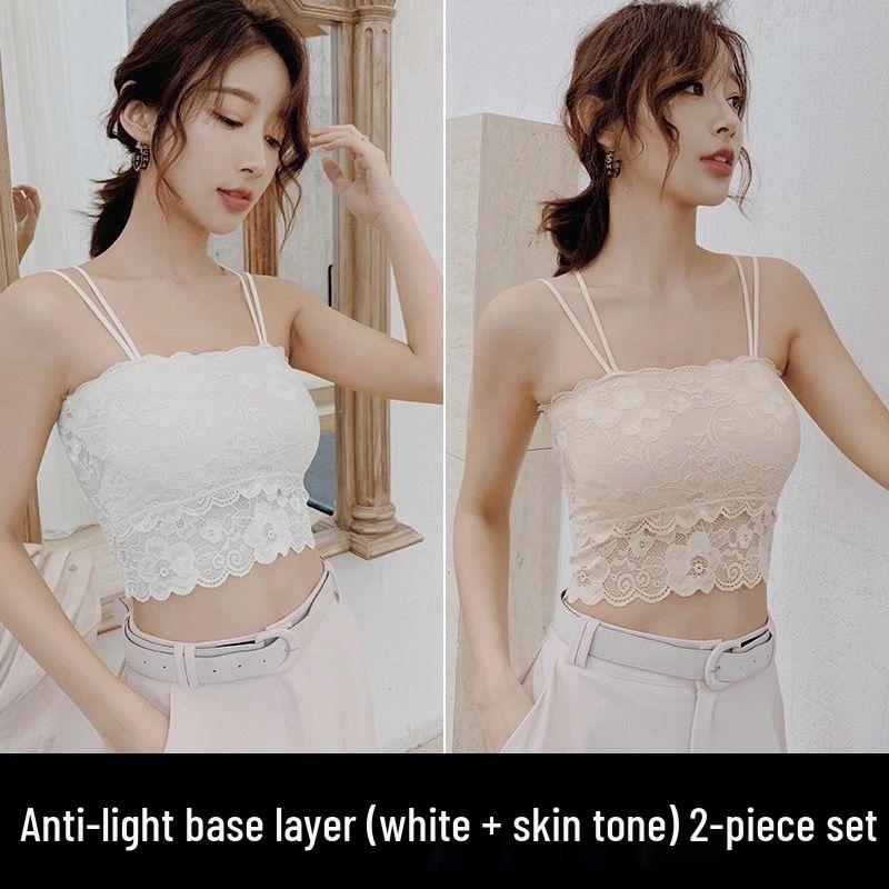 Korean Style Lace Strapless Camisole with Chest Pads for Female Students - Anti-Exposure, Beautiful Back, Summer Wear