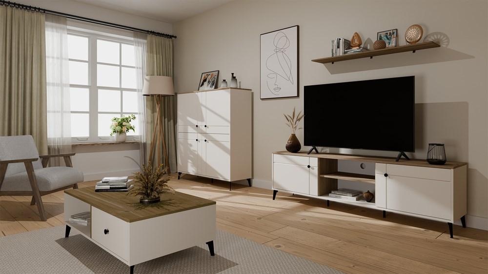 Stolik Kawowy Ława Point 2S 110 Kaszmir Beż Dąb Castello 2 Szuflady Salon